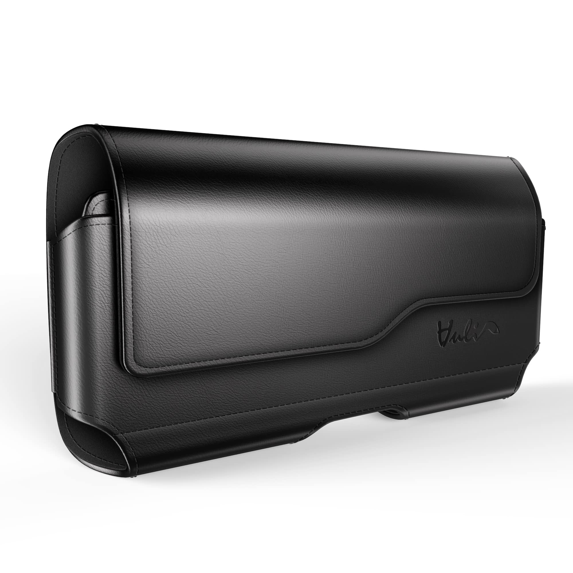 Huli Holster for Apple iPhone 14, 14 Pro, 13, 13 Pro, 12, 12 Pro, Samsung Galaxy S23, S22 Premium Leather Cell Phone Case Holster with Belt Clip and Built in Card Holder (Fits Thin Case On)