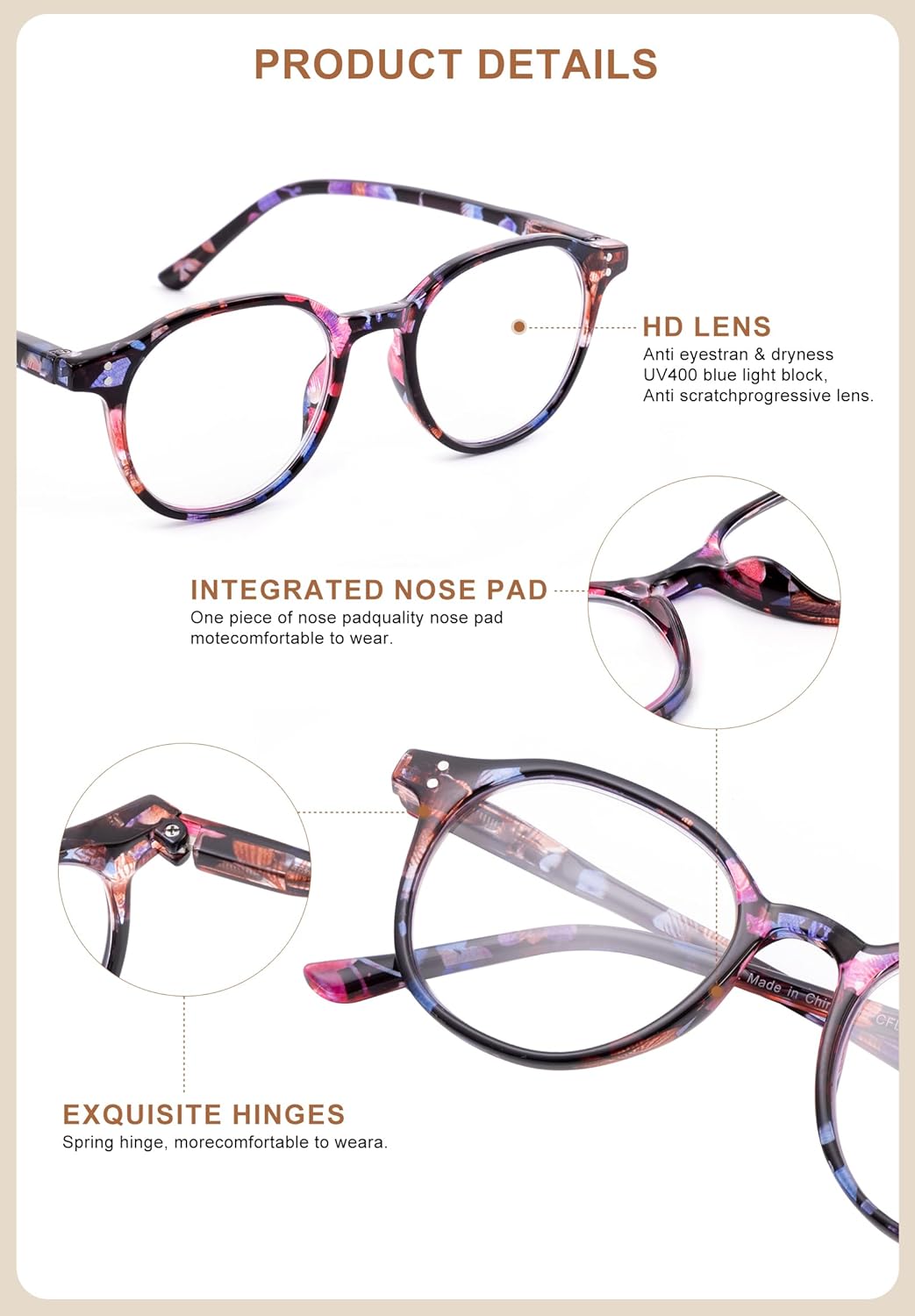 SKYWAY 3 Pack Blue Light Blocking Reading Glasses,Spring Hinge Computer Readers for Women Men Round Eyeglasses - Image 6