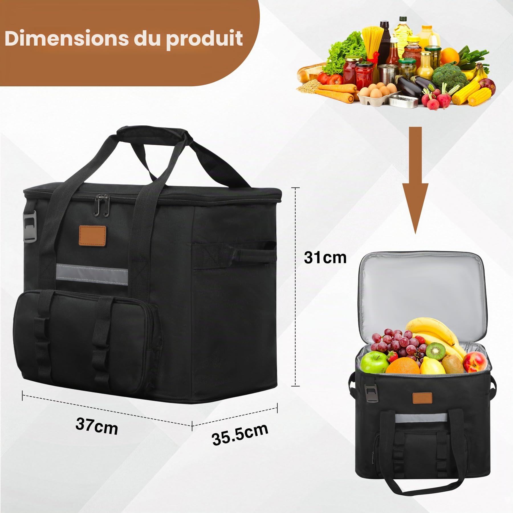 REDCAMP Grand sac isotherme de 40 l avec poche avant et décapsuleur, sac isotherme XL étanche pour l'extérieur, le camping, le transport des aliments, noir