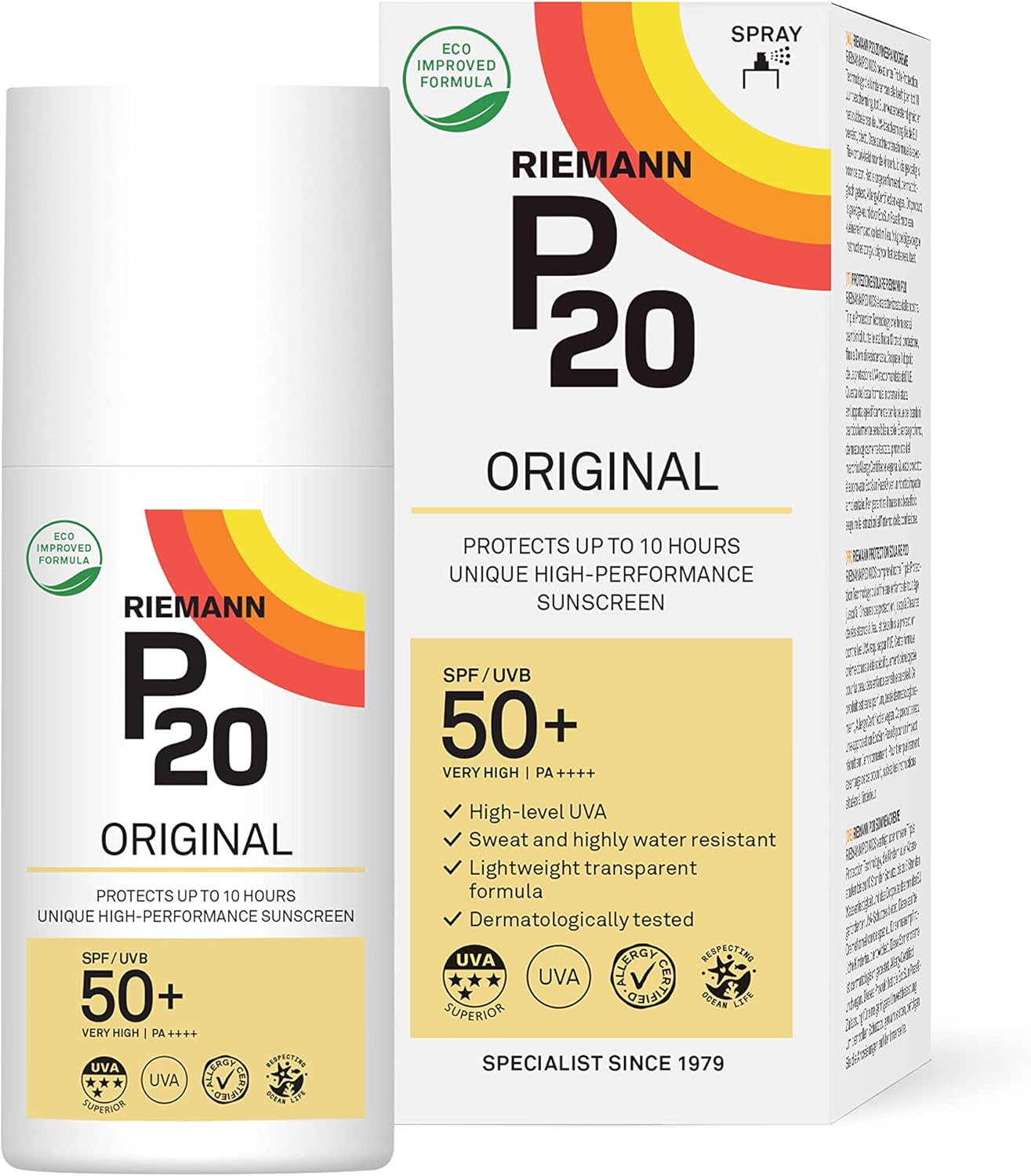 RIEMANN P20 Original SPF50 +Plus Spray 200ml, Advanced Sunscreen ...