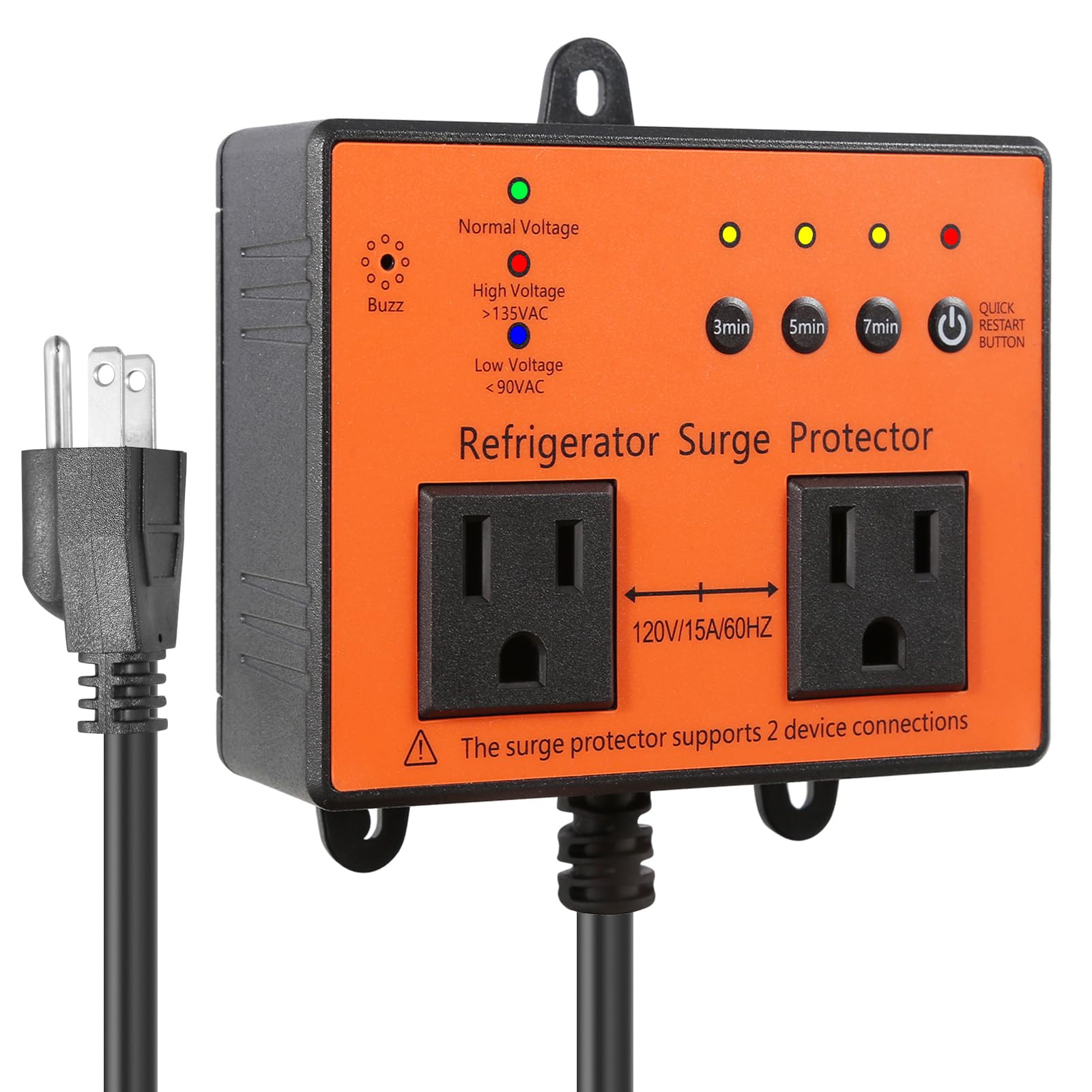 Refrigerator Surge Protector, Double Outlet Voltage Protector for Home Appliances, Protects Refrigerators and Washing Machines from High and Low Voltages, Blackouts and Voltage Spikes