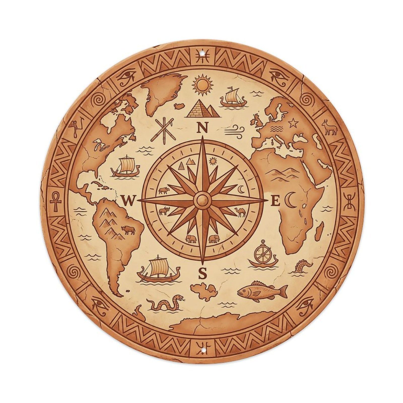 Vintage Nautical Compass World Map Landmass Heritage Metal Tin Sign