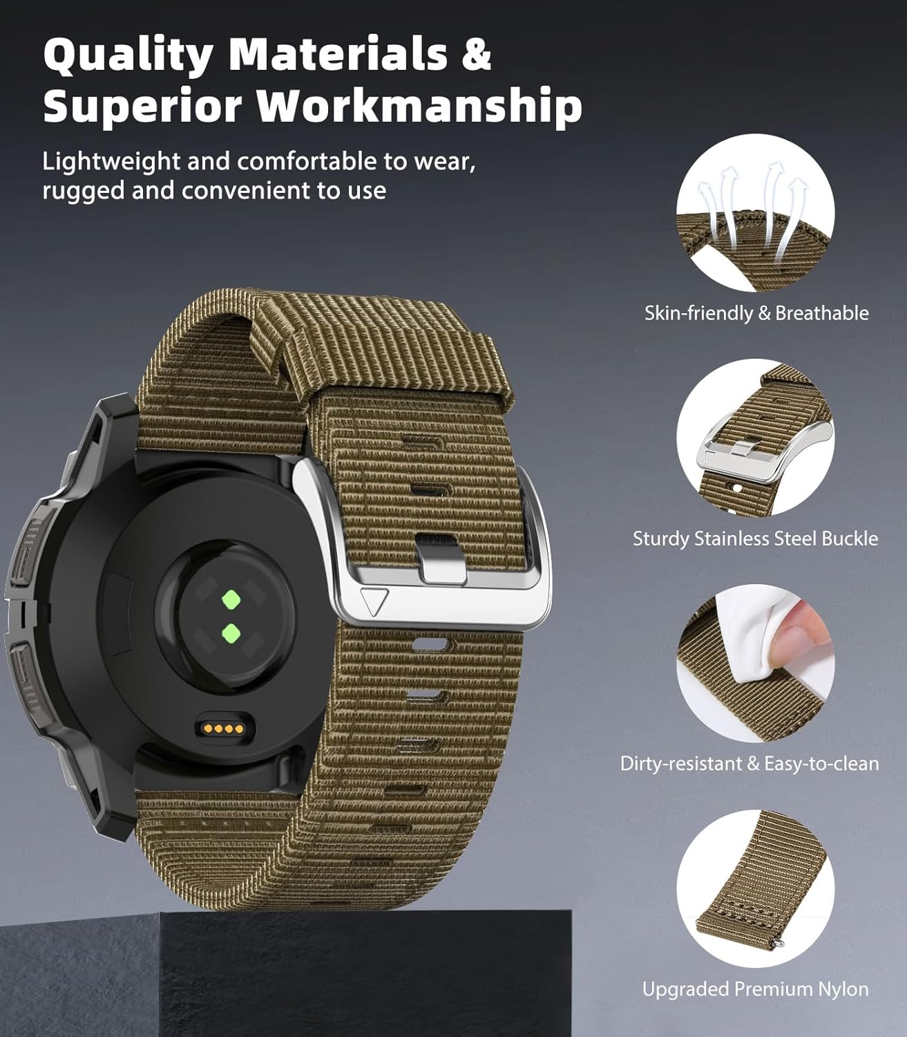 MoKo for Garmin Instinct Watch Band, Soft Nylon 22mm Replacement Watch Strap Compatible with Garmin 45mm Instinct 2/3/2 Tactical/Tide/Esports/Solar - Image 3