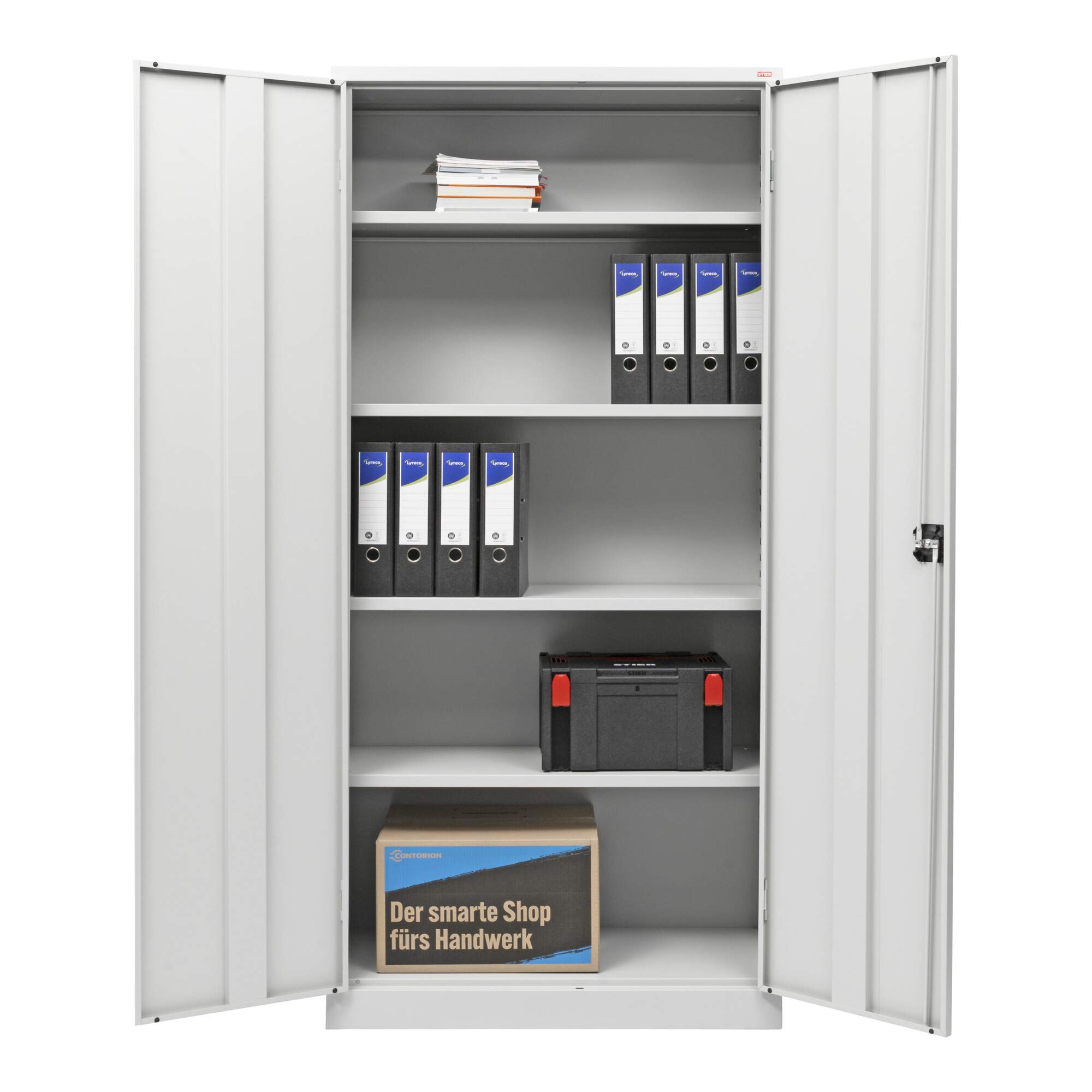 STIER Armoire Universelle avec 4 étagères 1950x920x420mm Gris Clair soudées