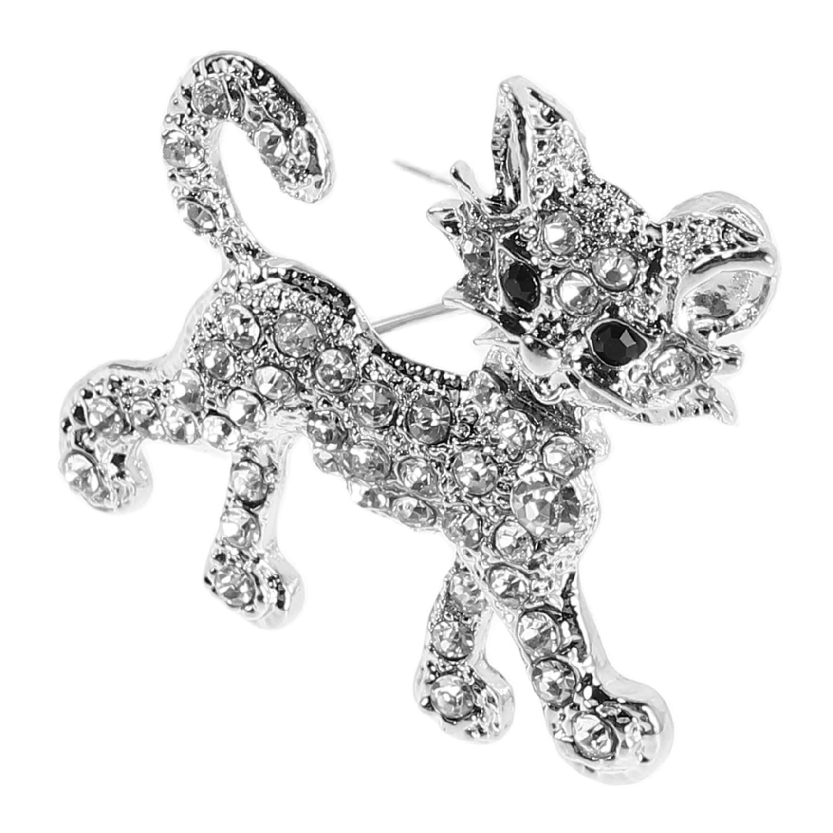 Broches con Forma de Gatito, Ropa de Princesa, Abrigo, Gato de Regazo, Diamantes de imitación, Recuerdo de Boda para Mujer, aleación de Plata