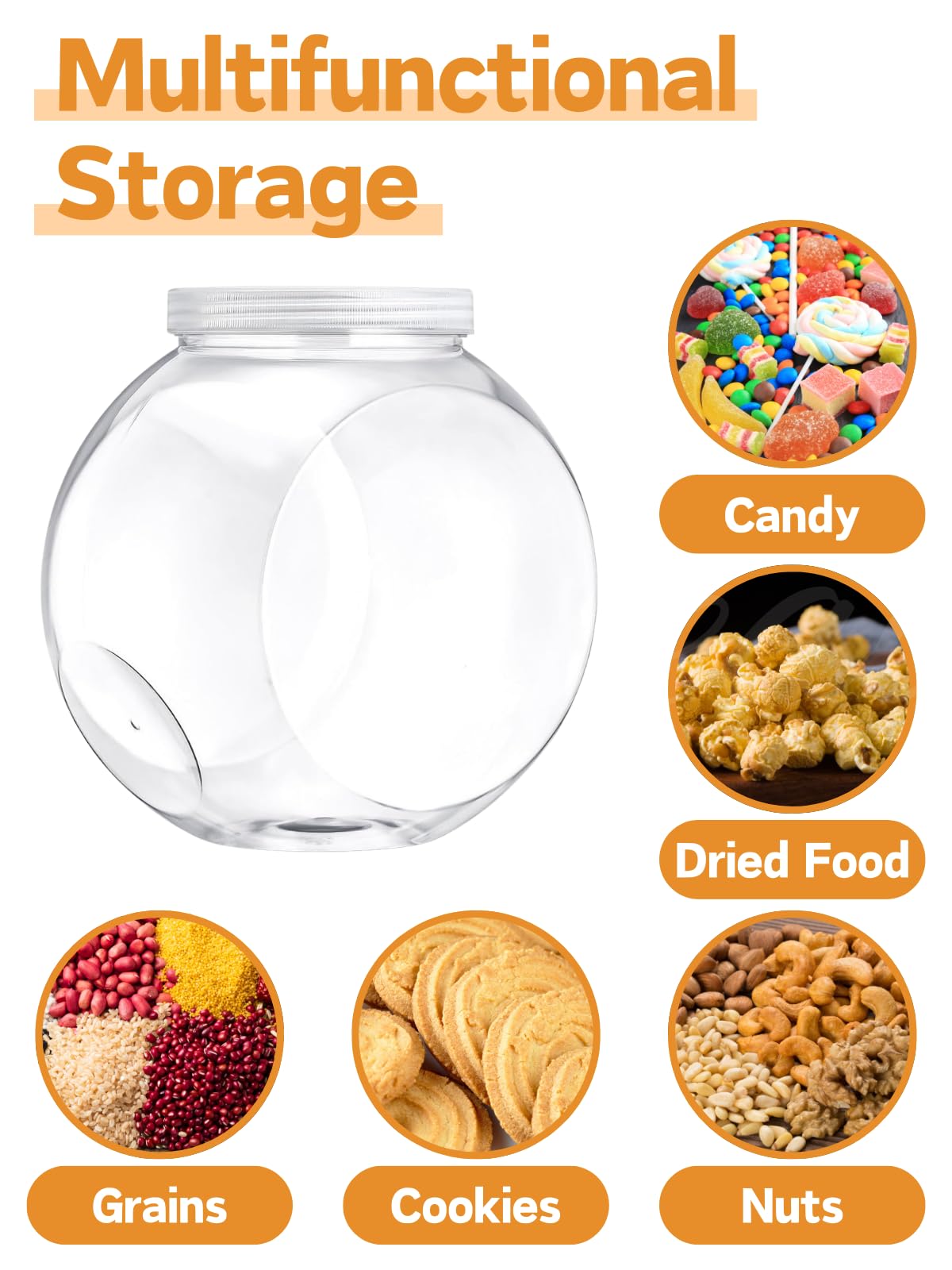 4 barattoli in plastica per caramelle da 1500 ml, con coperchio e cucchiai, set di barattoli in plastica trasparente con etichette e penna per caramelle, buffet, caffè, contenitori per