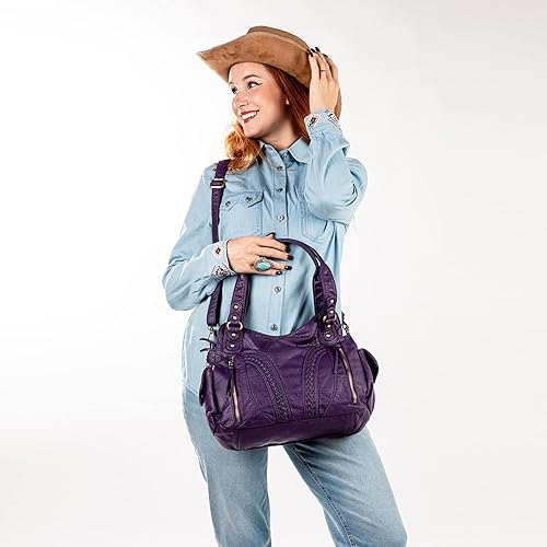Miniatura 2 de Montana West Bolsos Hobo de cuero lavado para mujer, bolsos espaciosos con correa cruzada