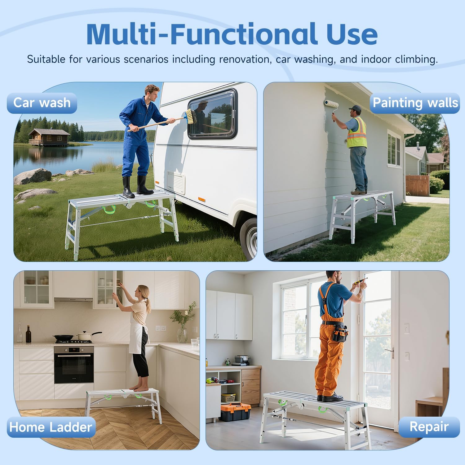 78.74"x12.60" Scaffolding Platform Load 330 Pounds,Folding Work Platform for Adults,Lightweight and Durable Portable Outdoor Step Ladder Used for RV Cleaning,Home Painting and Reaching High Places