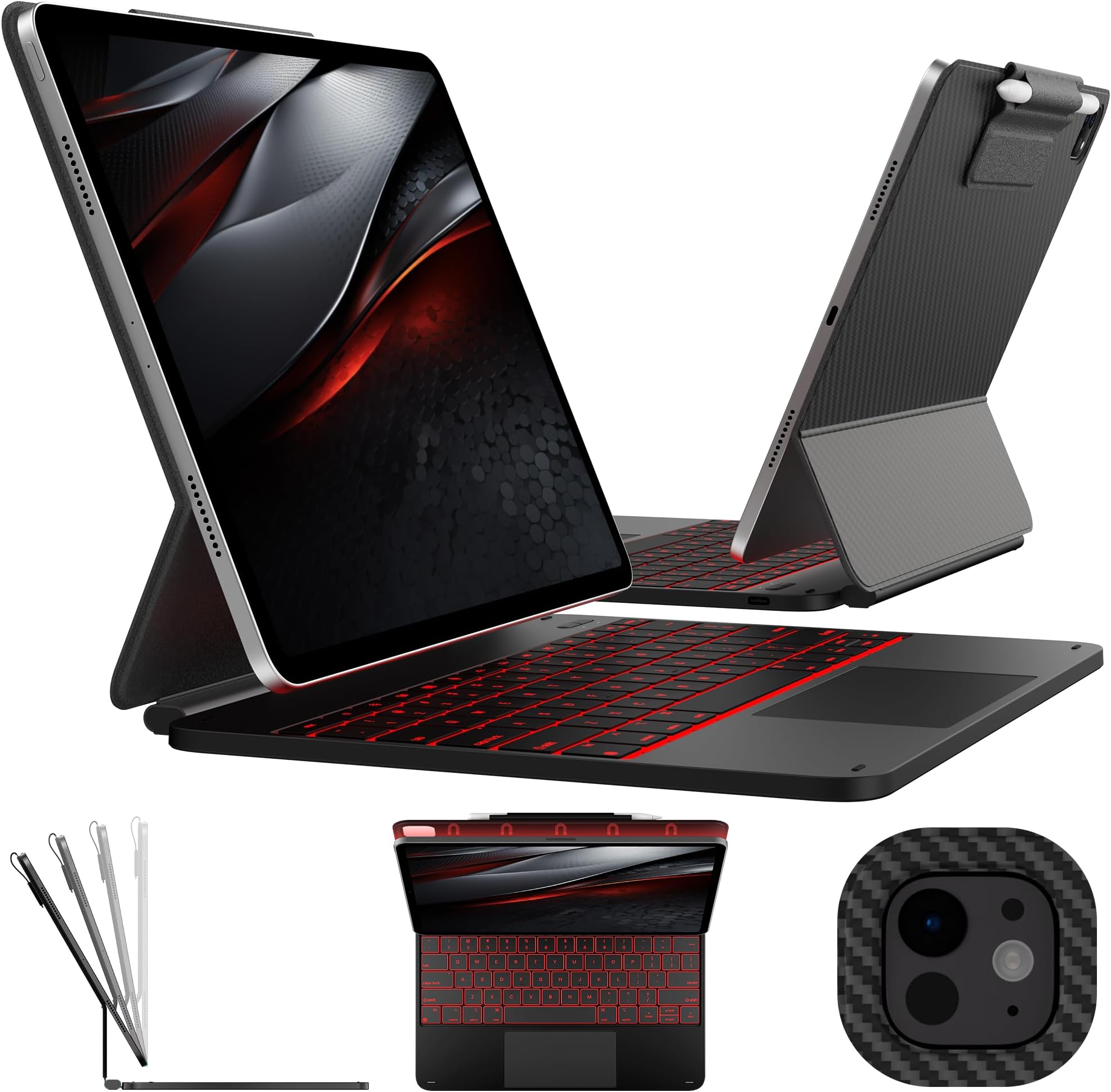 Keyboard Case for iPad Pro 13-inch (M5 2025/M4 2024), Magic Keyboard with 11 Colors Backlight, Keyboard Case with Pencil Holder, Multi-Touch Trackpad, Easy-Set Magnetic Stand, Carbon Fiber