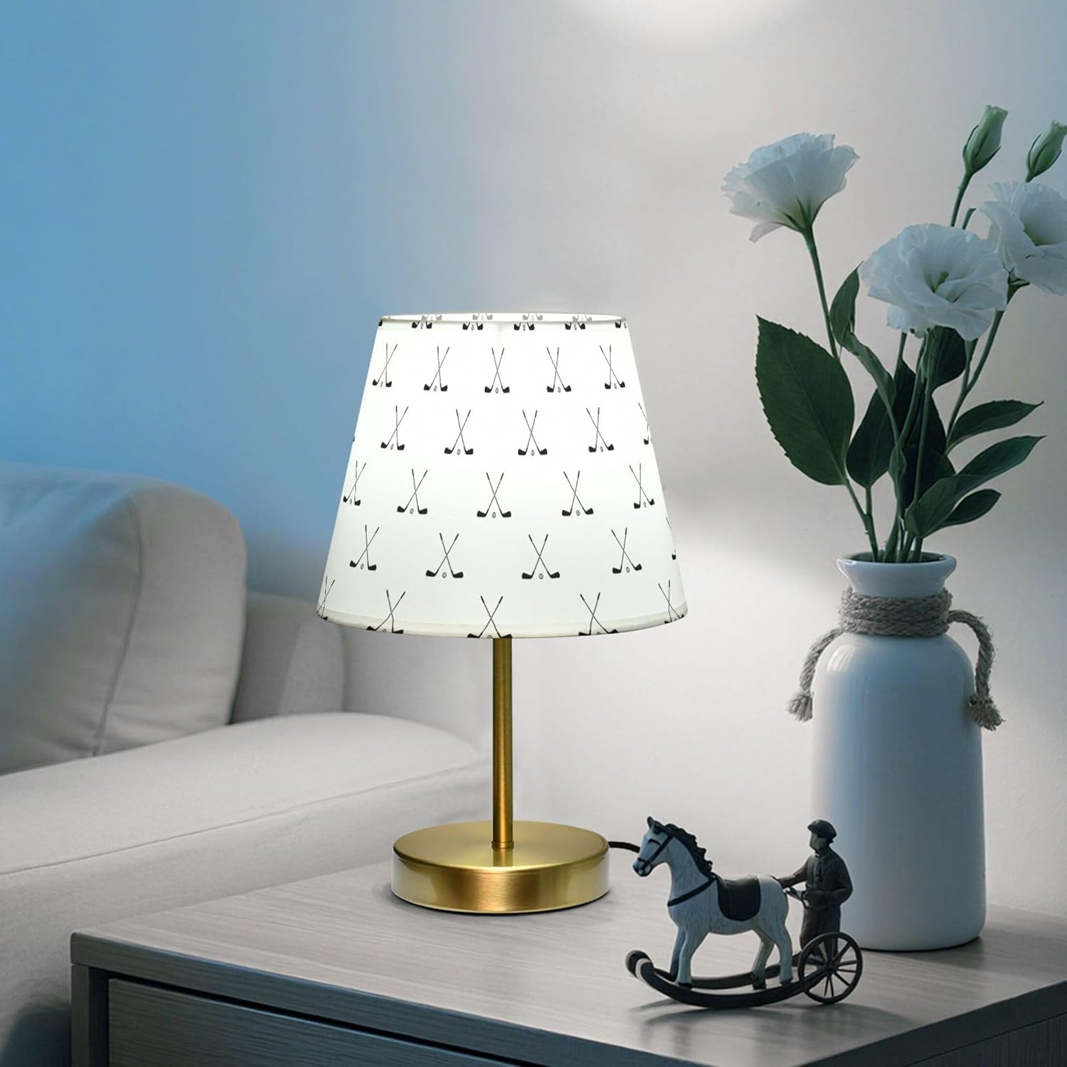 Crossed Golf Clubs White Dimmable Table Lamp Night Light Bedroom Lamps for Nightstand Living Room Dorm Home Office Desk, LED Bulb Included, S