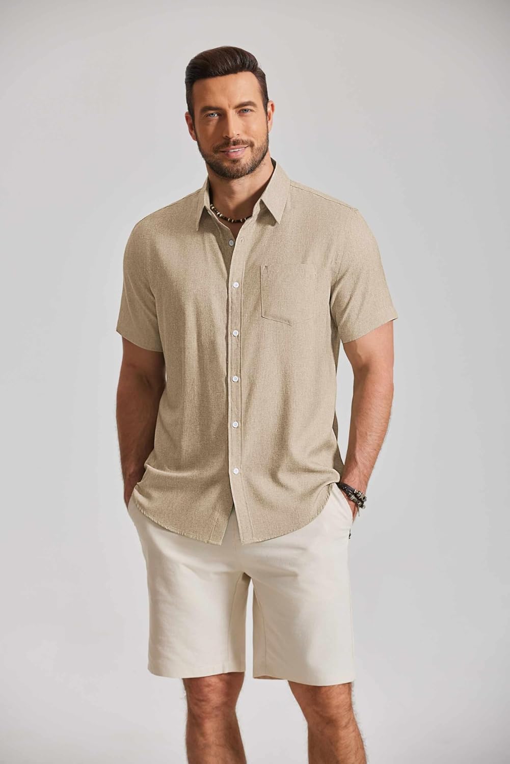 COOFANDY Mens Button Down Shirt Short Sleeve Casual Shirts Summer Beach Textured Shirts with Pocket - Image 8