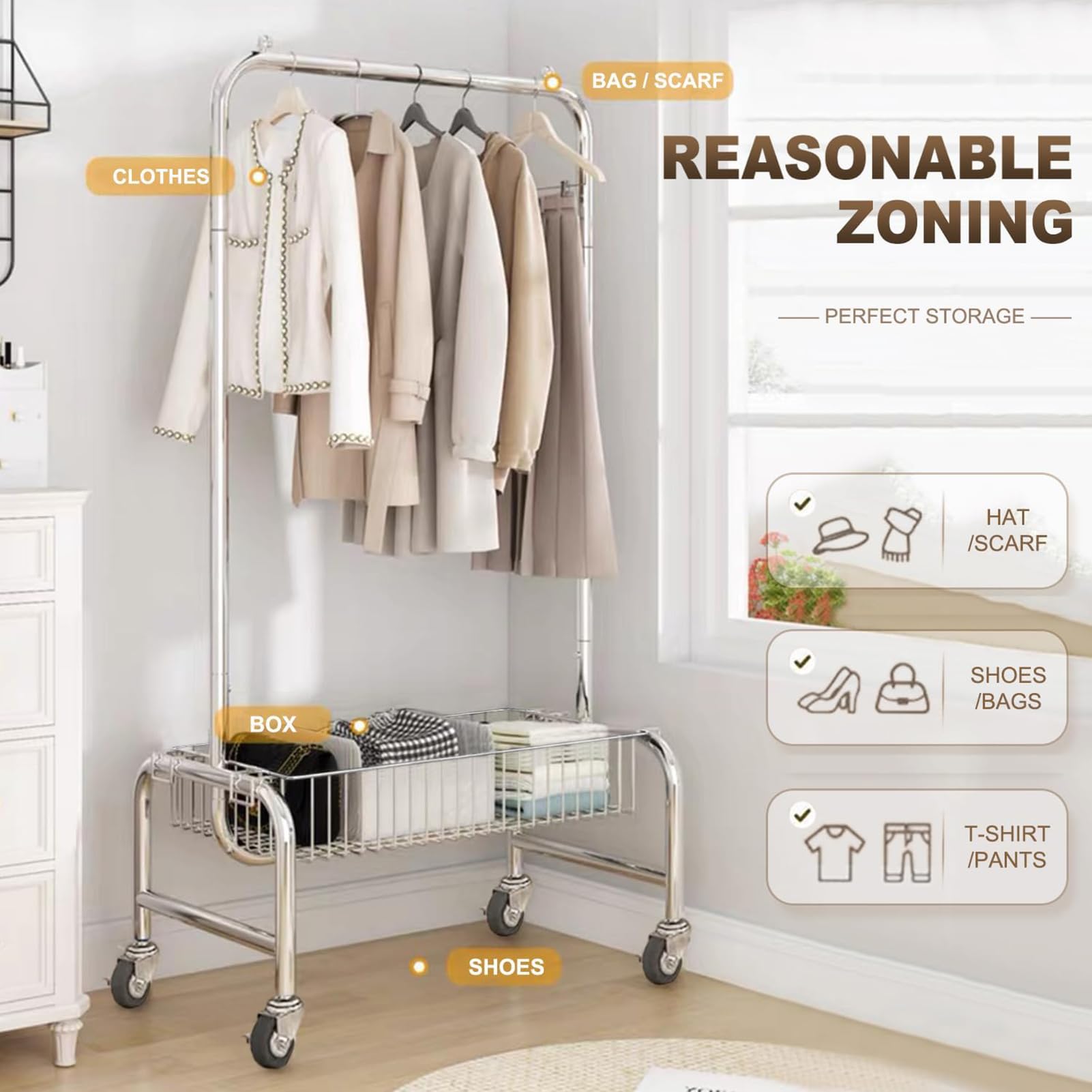 Adjustable Clothes Rack With Wheels VIPEK R1C Rolling