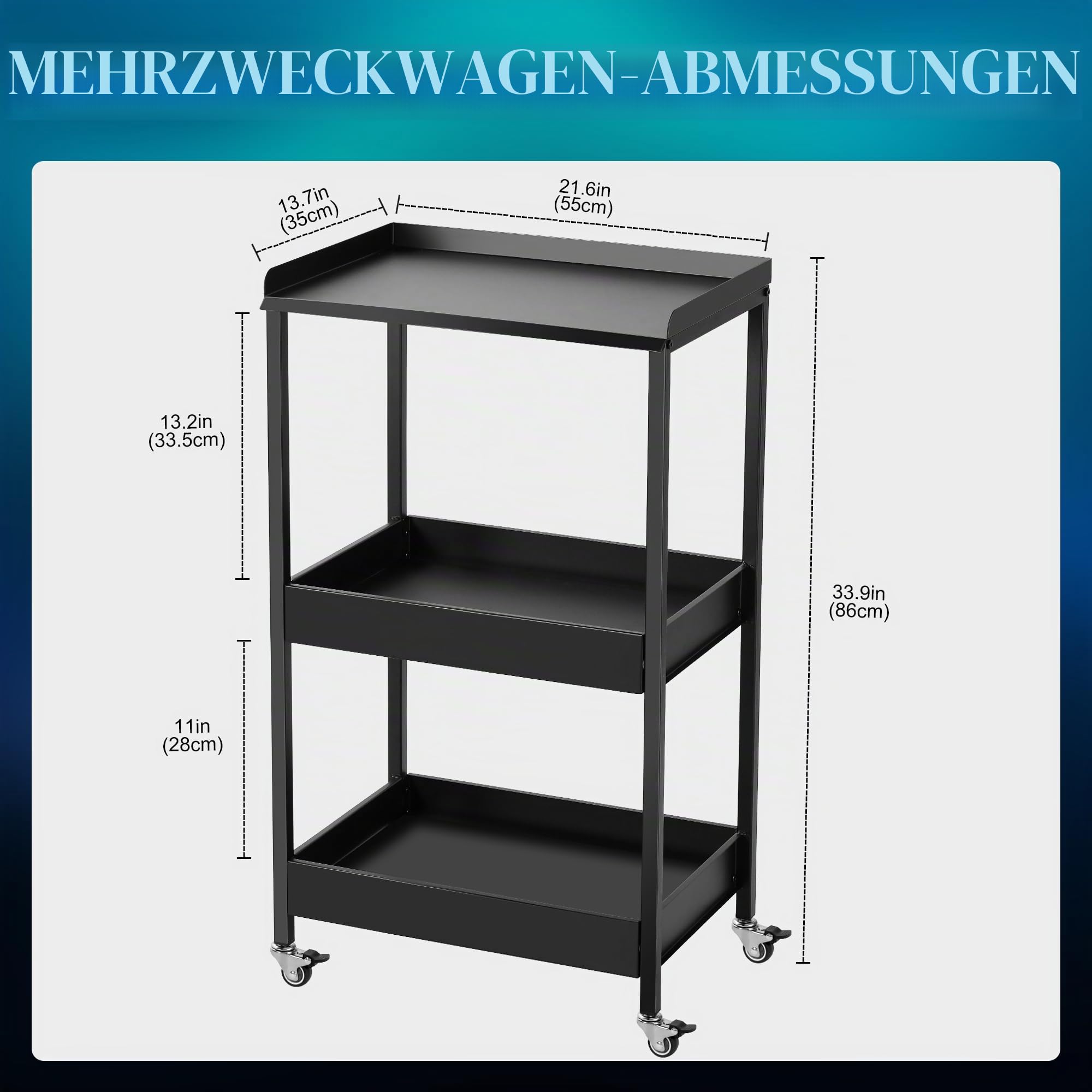 POARMEEY 3-stufiger Tattoo-Trolley-Halterständer mit Ablage und Werkzeugaufbewahrungsplattform, Rollwagen auf Rädern