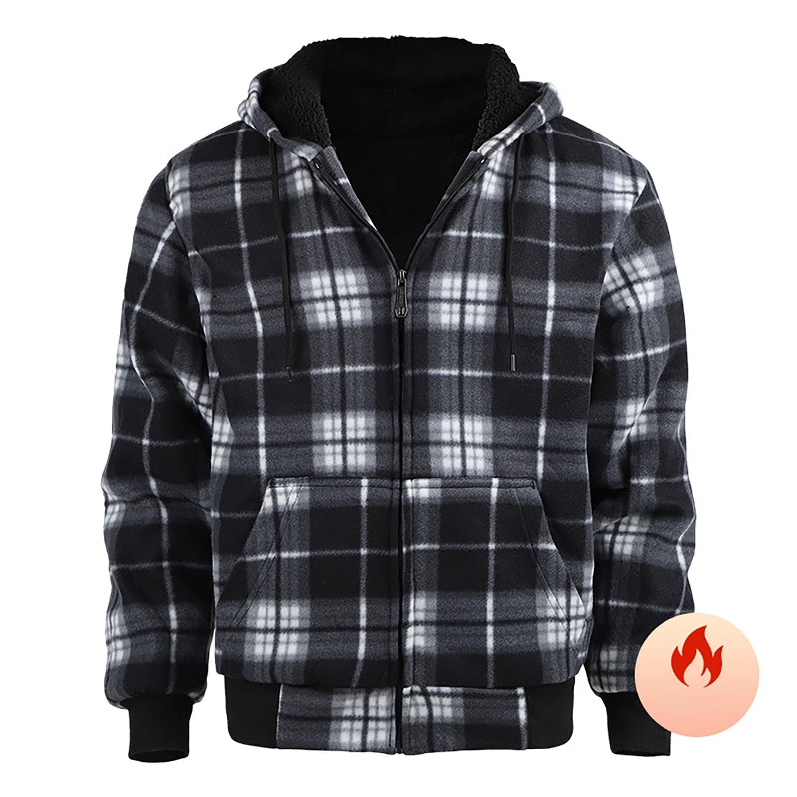 Flanellhemd Herren Kariert Winterjacke Langarm Fleecejacke holzfäller jacke gefüttert Button Down Freizeithemd Mit Kapuze Brusttasche Herren Flanell-Hemden Regular Fit Warm Kapuzenjacke