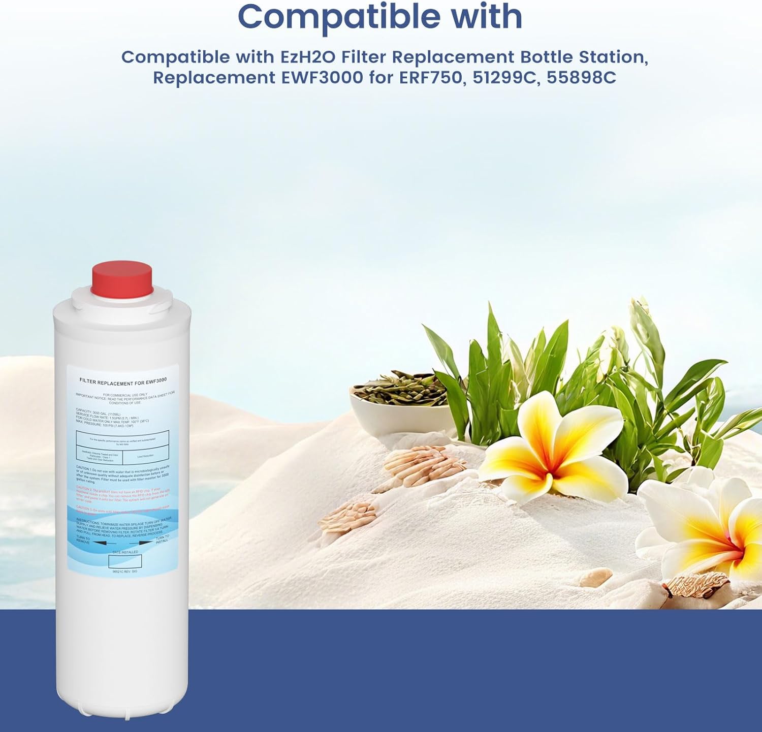 51300C Water Replacement Filter (No Chip) Compatible with Elkay 51300C EWF3000 Ezh20 Bottle Filling Station, 3000 Gallon Water Filter Replacement for ERF750, 51299C, 55898C 4 Pack