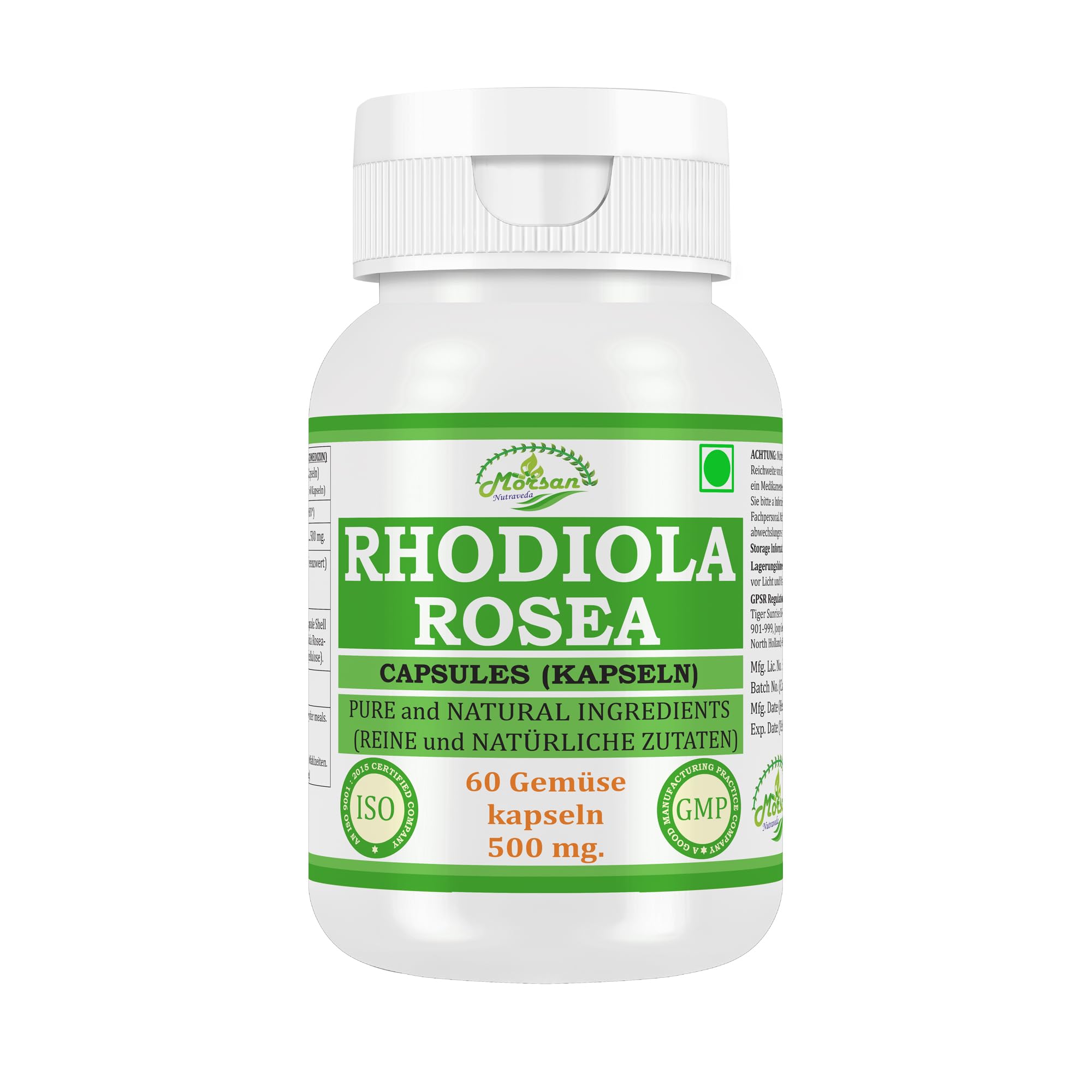 Rhodiola Rosea Kapseln, 500 mg, 60 Stück, Pflanzliche Nahrungsergänzung, Vegan, Laborgeprüft (2)