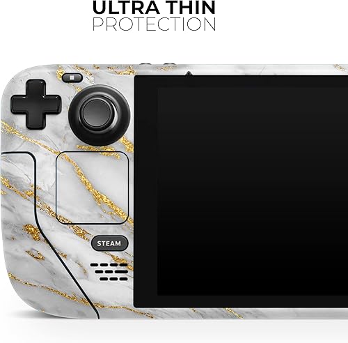 Miniatura 4 de Design Skinz - Compatible con Steam Deck - Calcomanía protectora de vinilo extraíble resistente a los arañazos - Mármol y lámina dorada digital V4
