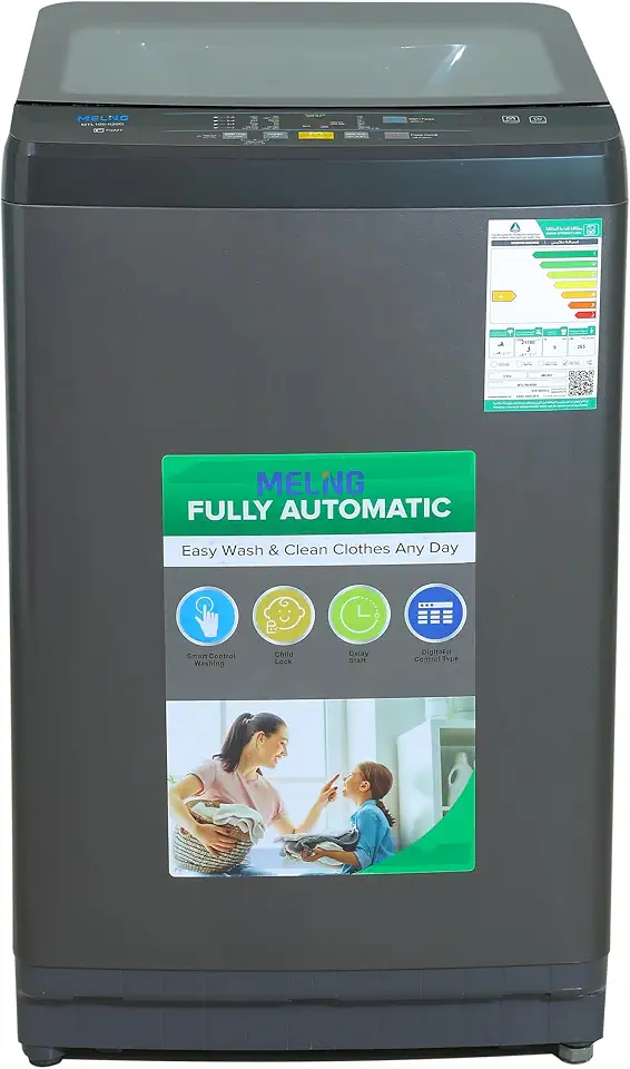 Meling Top Load Automatic Washing Machine, 9KG, 8 Programs, Glass door, Silver - MTL100-620G