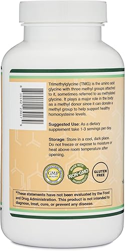Miniatura 6 de Double Wood Supplements TMG Suplemento de trimetilglicina 1,000 mg por porción, 180 cápsulas (suplementos TMG para control de homocisteína) TMG