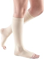 Vista 3 de mediven Comodidad para mujer, 20-30 mmHg – Circulación de pierna con punta abierta, medias de compresión de alta pantorrilla para mujer, medias