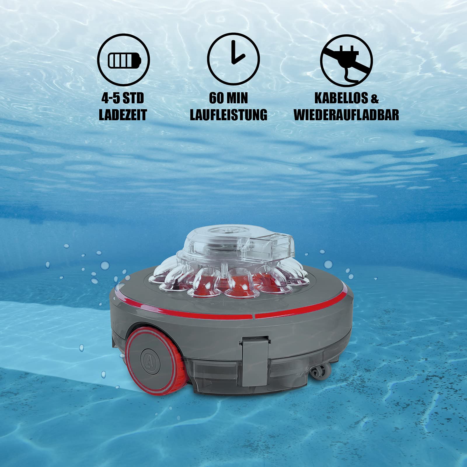 Mauk® Aspirateur Robot pour Piscine - Batterie Li-ION - 200 m² - Rond et sans Fil
