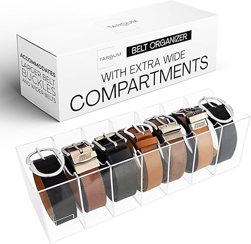 Organizador de cinturón para hebillas más grandes con compartimentos extra anchos, 7 compartimentos, organizador de cinturón acrílico duradero para
