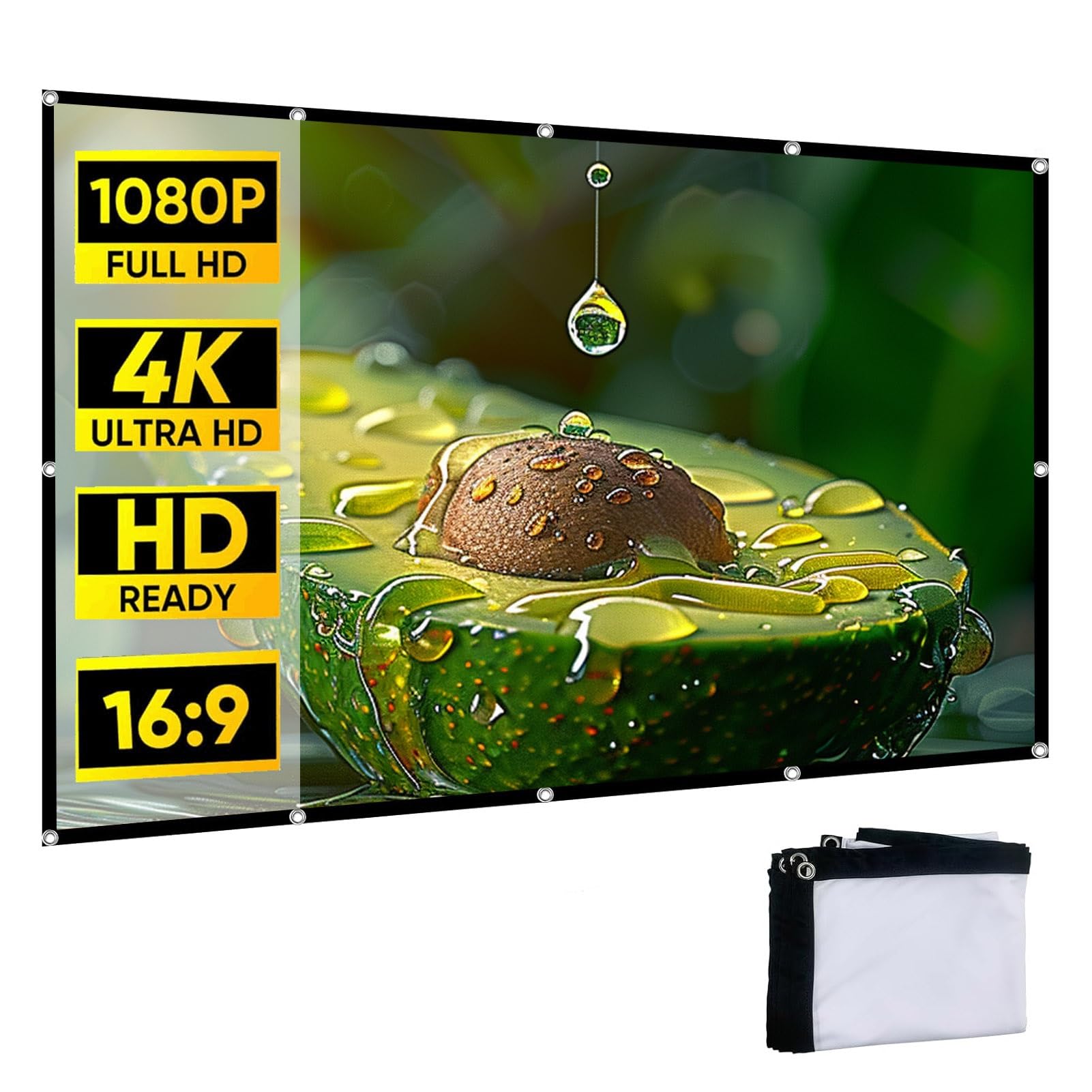 Générique Écran de Projecteur HD Portable en Polyester, Lavable Grand Ecran Videoprojecteur avec Sac de Transport, Crochets et Cordes, pour Cinéma Maison/en Plein Air(120in)