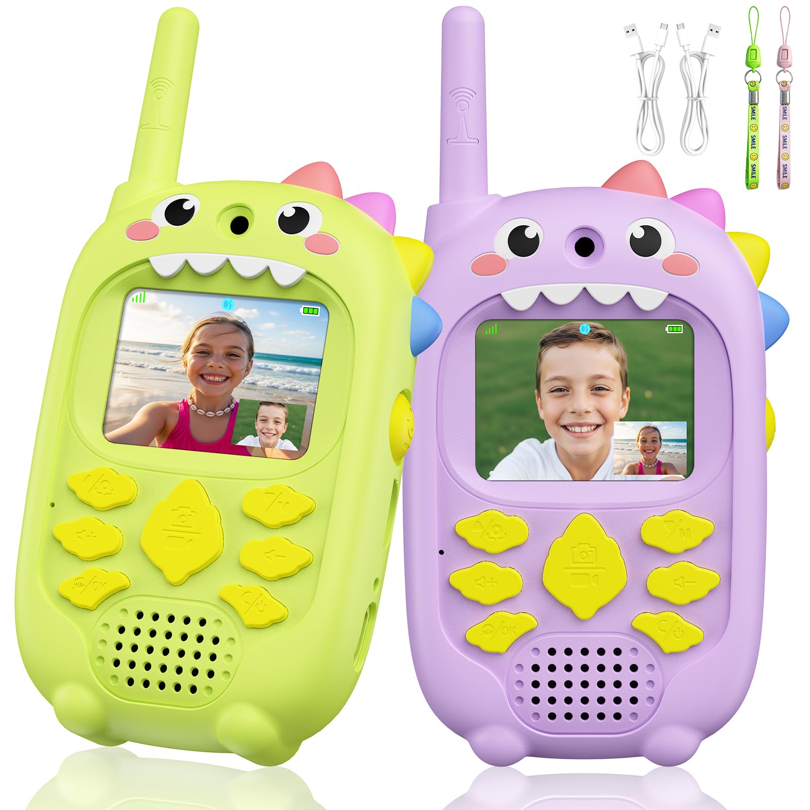 Wiorhix Dual Camera Video Walkie Talkies for Kids, 2 Pack Rechargeable Kids Walkie Talkies, Long Range & 4 Voice Effects for Outdoor Camping Garden Games, Birthday Gifts for 3-12 Year Old Boys & Girls