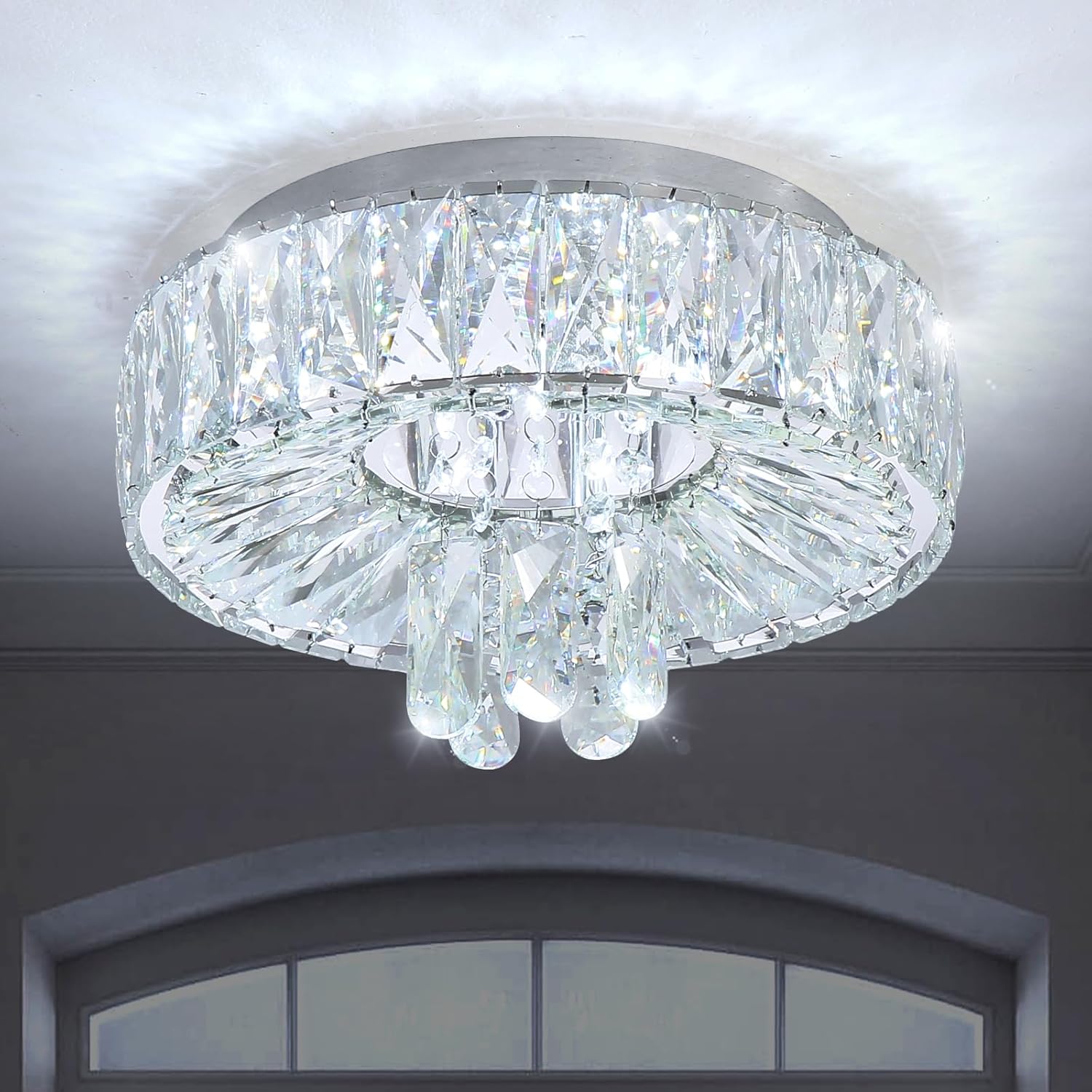 Mini Chandelier Modern Crystal Chandeliers for Hallway Light Fixture LED Flush Mount Ceiling Light Dimmable Lamp for Dining Room Living Room Bedroom