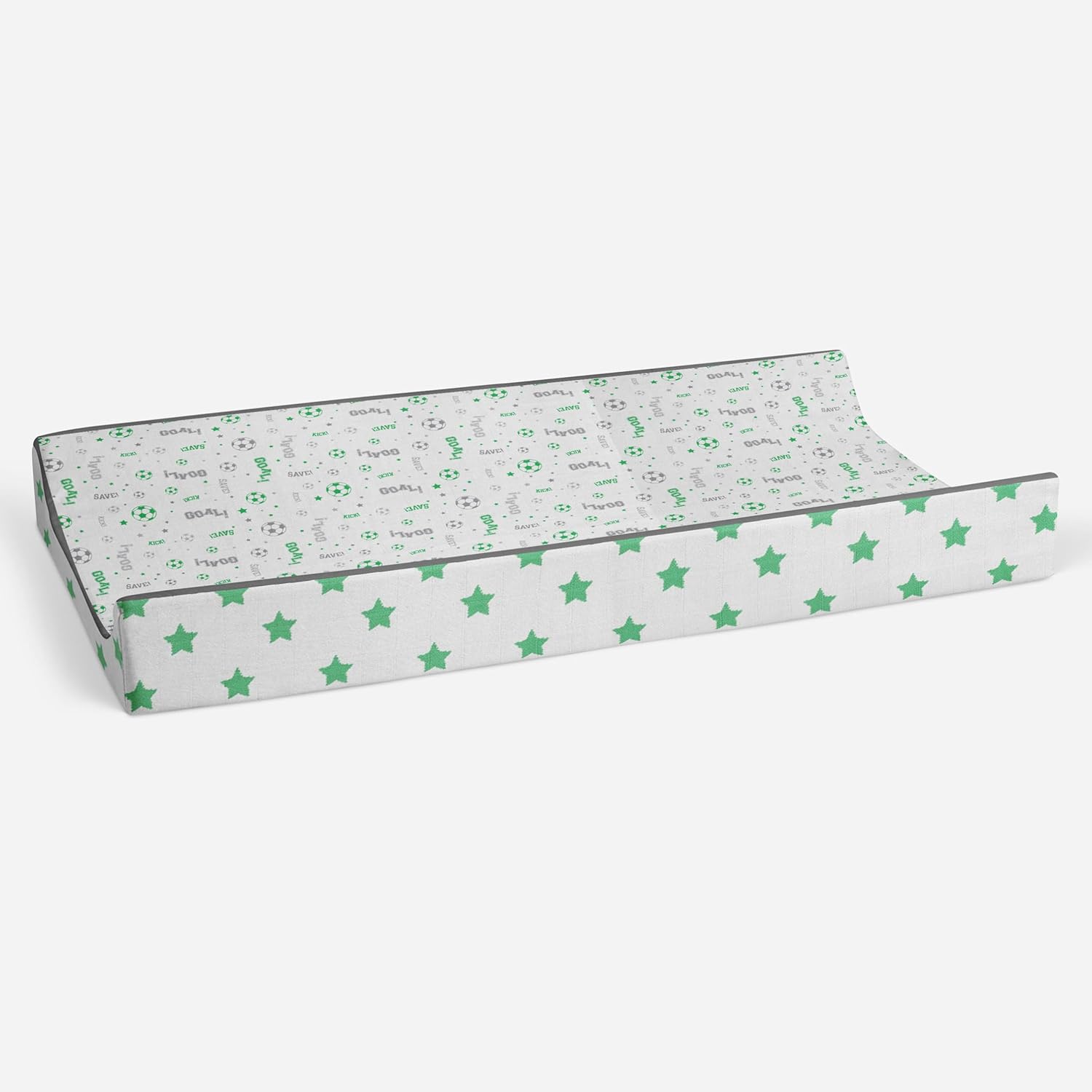 Bacati Soccerball Green/Grey Muslin Quilted Changing Pad Cover