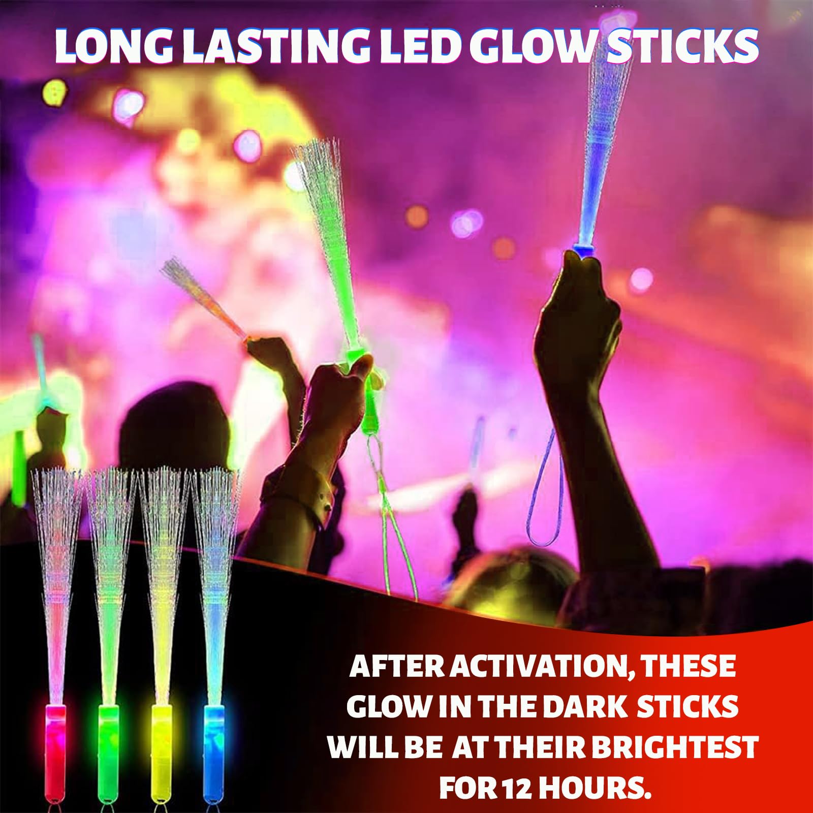 12 Bâtons Lumineux LED Multicolores - 3 Modes Clignotants - Pour Fête, Concert, Mariage - Piles Incluses