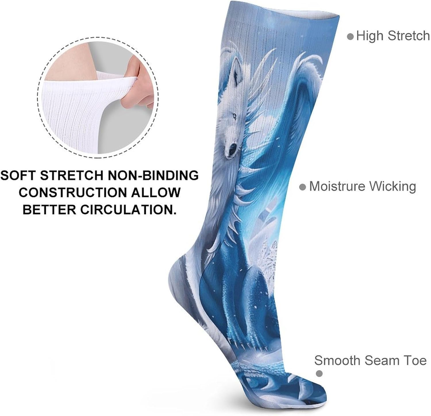 Fantasy Wolf Snow Dragon Crew Socks Casual Breathable Calf Socks | Cushion Running Athletic Socks Long Performance Breathable Sports Socks for Women Men