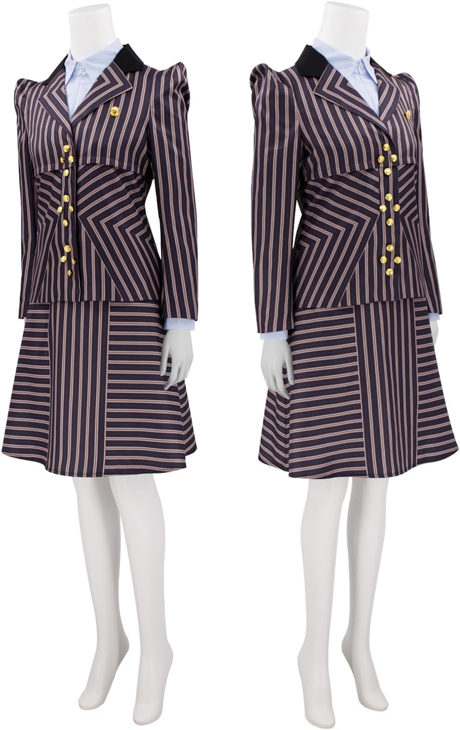 Womens Bad Witch Cosplay Costume Striped School Uniform Suit Halloween Outfits Wizard Jacket Skirt Set - Image 3