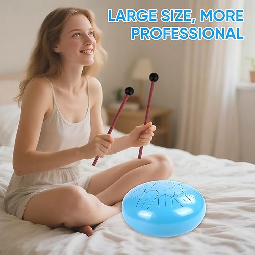 Miniatura 20 de Tambor de lengua de acero, tambor de tanque de mano, 11 notas, instrumento de percusión de meditación de 10 pulgadas con mazos, púas de dedos