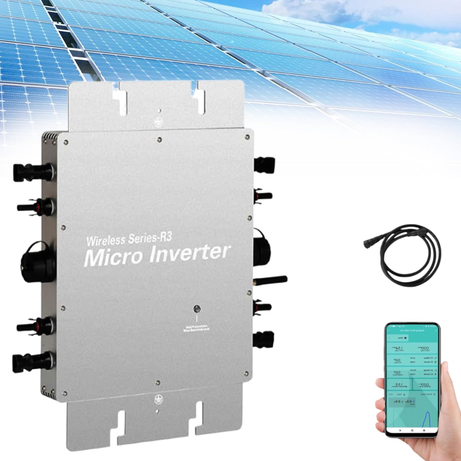 Balcony Power Plant Inverter 1600w Pv Micro Inverter with Ip65 Waterproof Level, Solar Inverter Inverter with WiFi, Grid Feed Function, for 2 Solar Modules and Balcony Power Plant