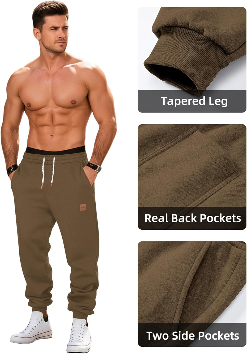 PIDOGYM Men's Fleece Sweatpants Heavyweight Elastic Waist Tapered Joggers Workout Running with Pockets - Image 6