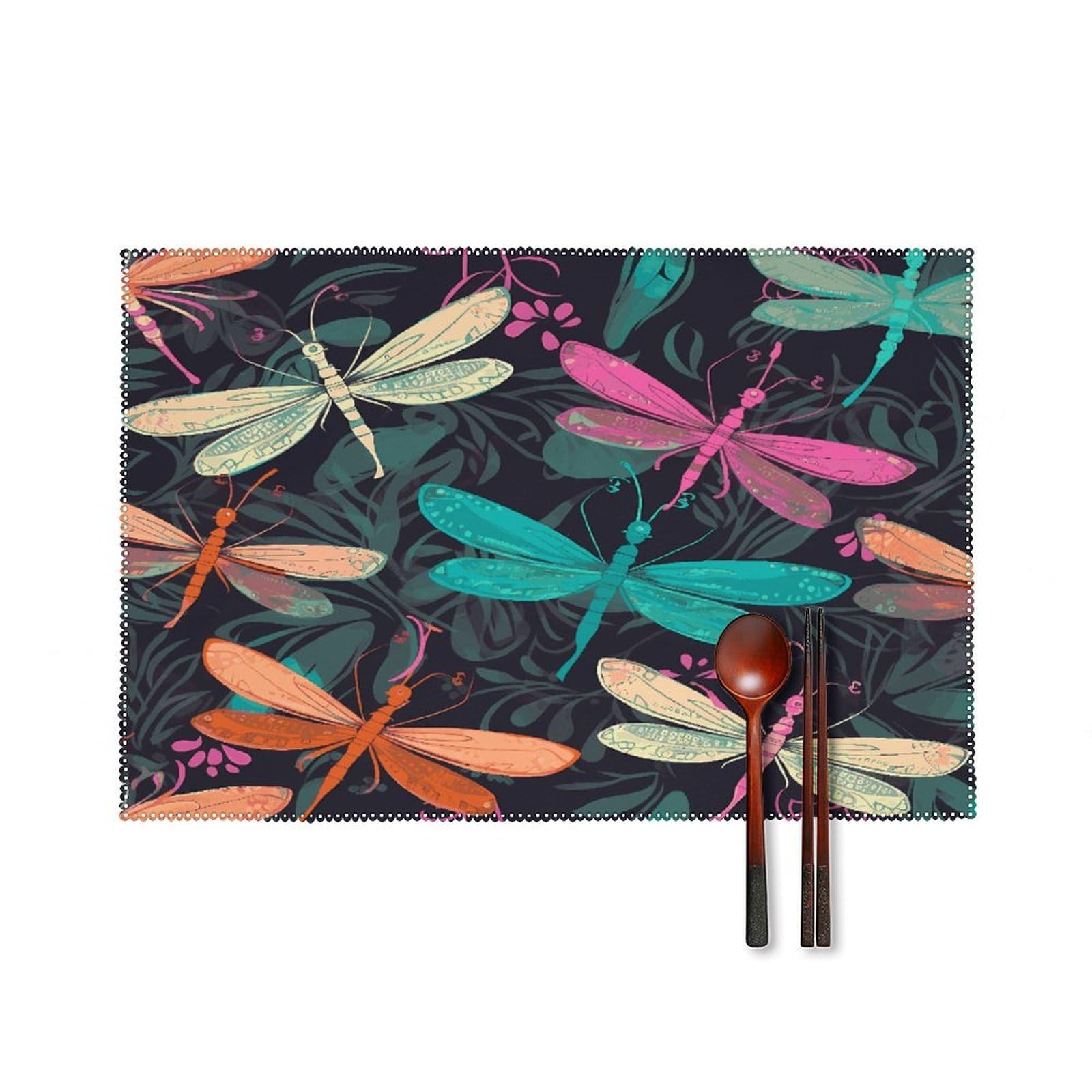 Fekiloot Style Cute Dragonfly Placemats Set Of 6,Table Mat