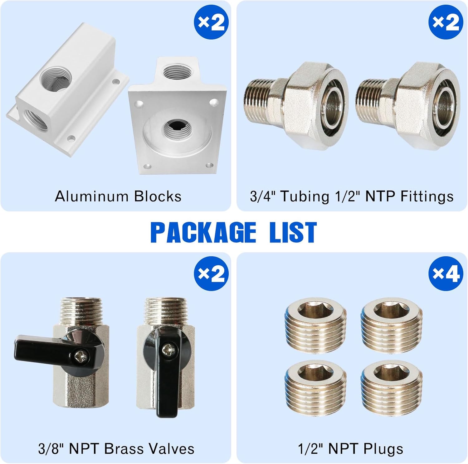 2PCS 3/4'' Compressed Air Outlet Kit, 1/2 Inch NPT Outlet Port, Only for 3/4 Inch Compressed Air Piping System, Equipped with Straight Air Piping Fittings and Brass Valves