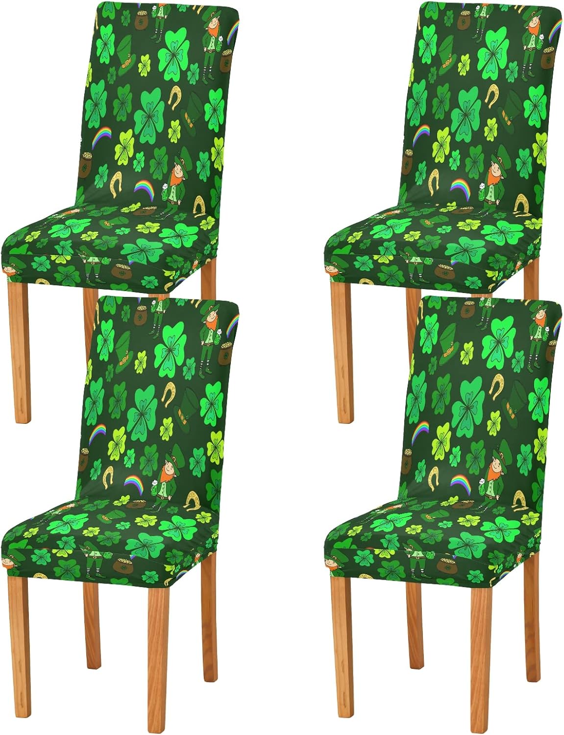 xigua Chair Covers Slipcovers for Dining Room 4PCS,St. Patrick's Day Green Leprechaun Stretchable Chair Slipcover Washable Removable for Family Gatherings, Hotels, BBQ Parties