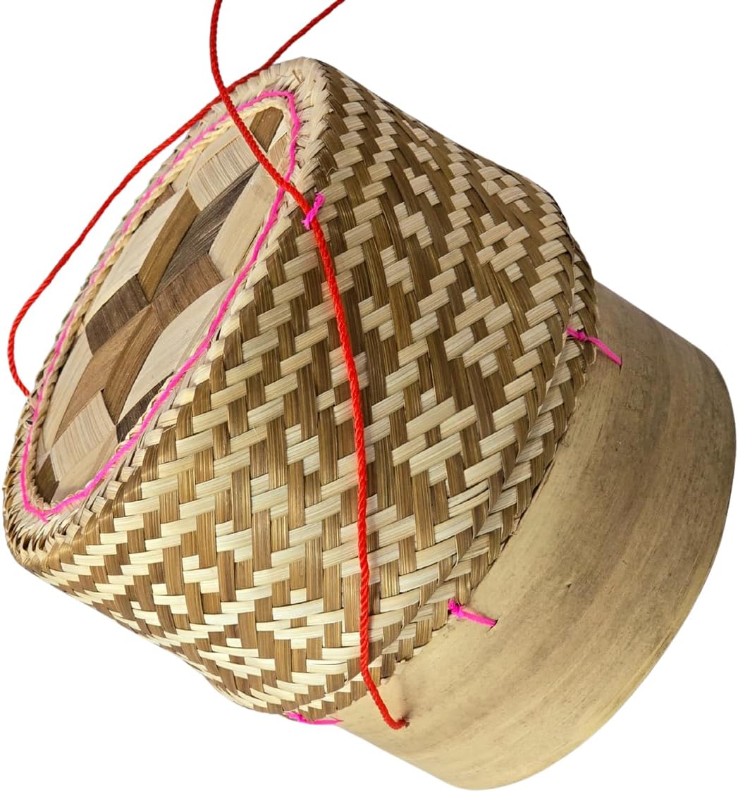 Large Handmade Thai Bamboo Sticky Rice Basket (7-Inch) – Set of 2 Traditional Rice Containers |