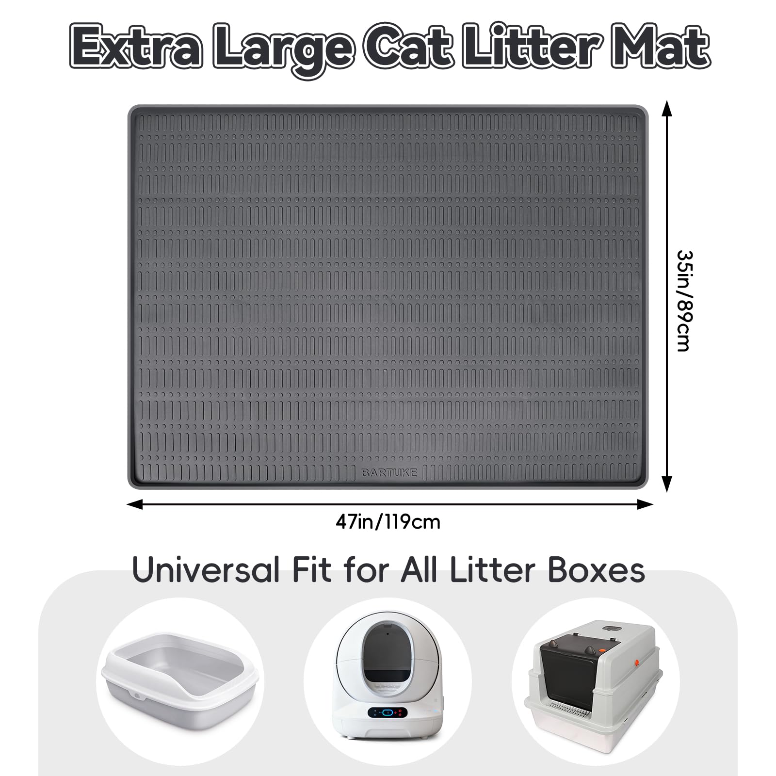 Kalolary Große Katzenstreu-Matte, Silikon-Streuauffangmatte für Katzen, Streu-Kontrolle mit erhöhtem Rand, wasserdichte Silikonunterlage für den Boden, leicht zu reinigen (Dunkelgrau)