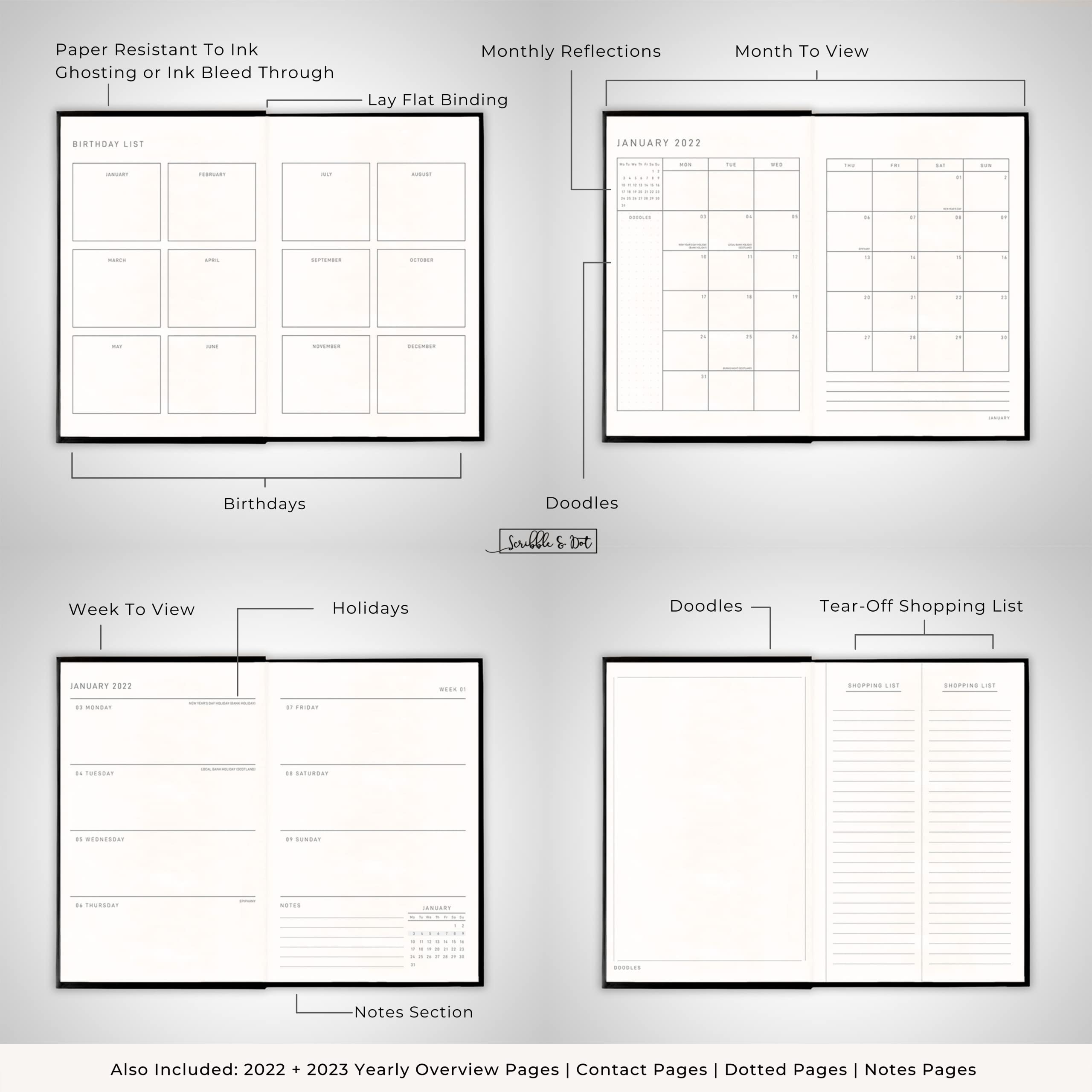 Pocket Diary 2022 A6 Slim Scribble & Dot NEW 2022 Collection Week