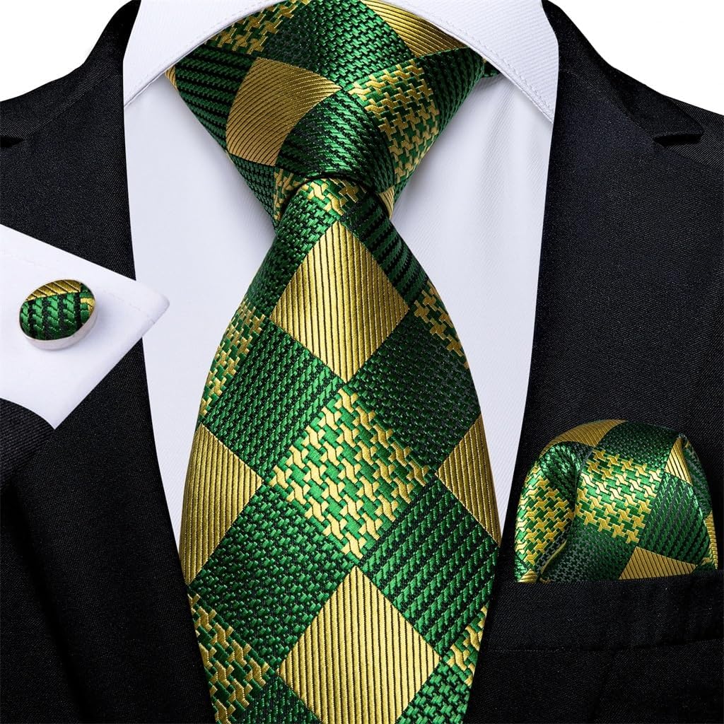 Men's Tie Sets Olives Green Men Neckties Plaid Ties for Long Business Formal Wedding Party Accessory
