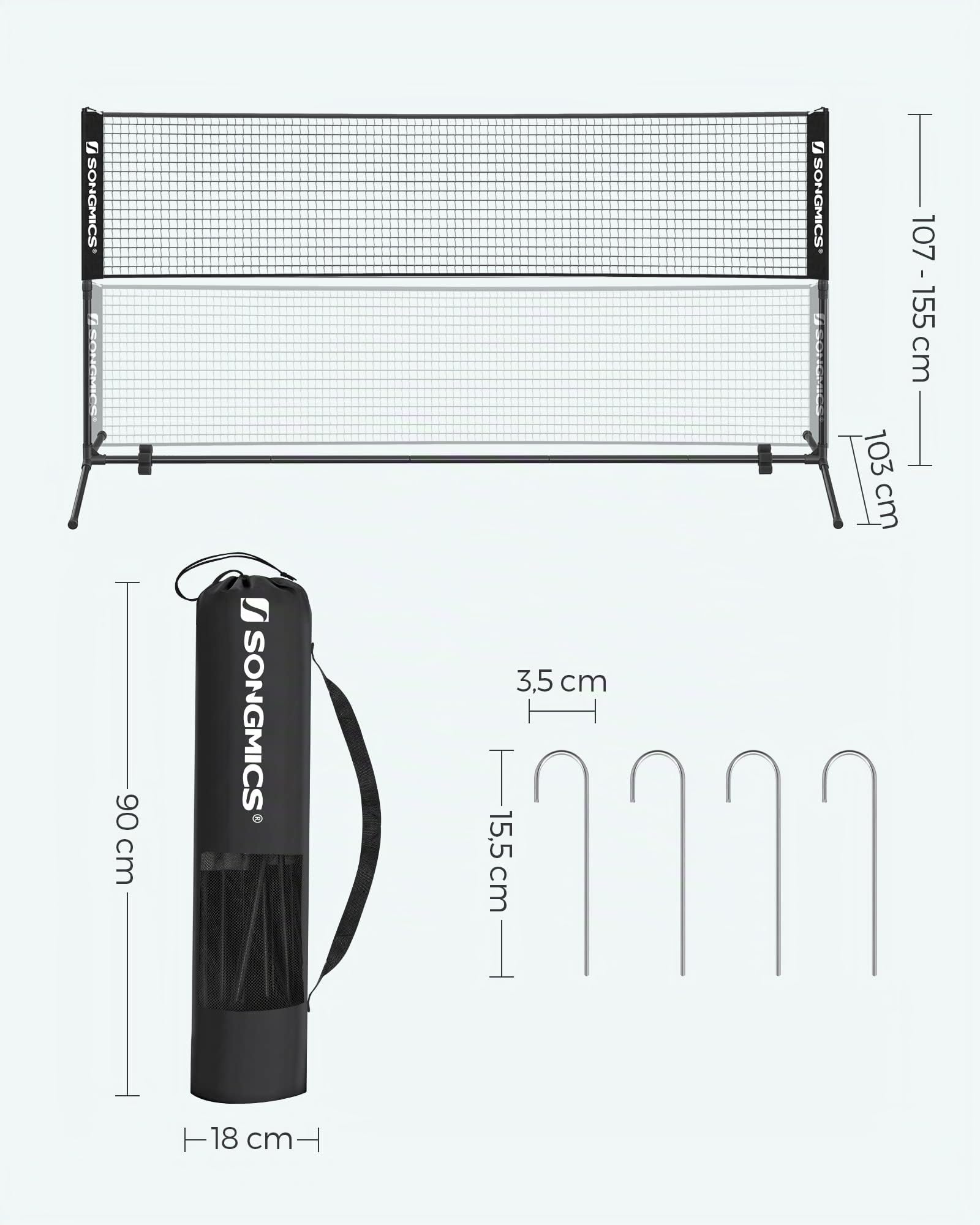 SONGMICS Red de bádminton de 3 m, Voleibol, Altura Ajustable, Juego Portátil