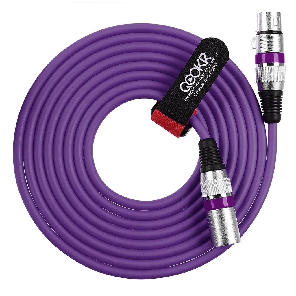 QOOKR 10ft Balanced 3-Pin Color XLR Male to Female Audio Cable, Professional Microphone, Speaker, DMX-Lights, Recording Cord (10 Feet,Purple)