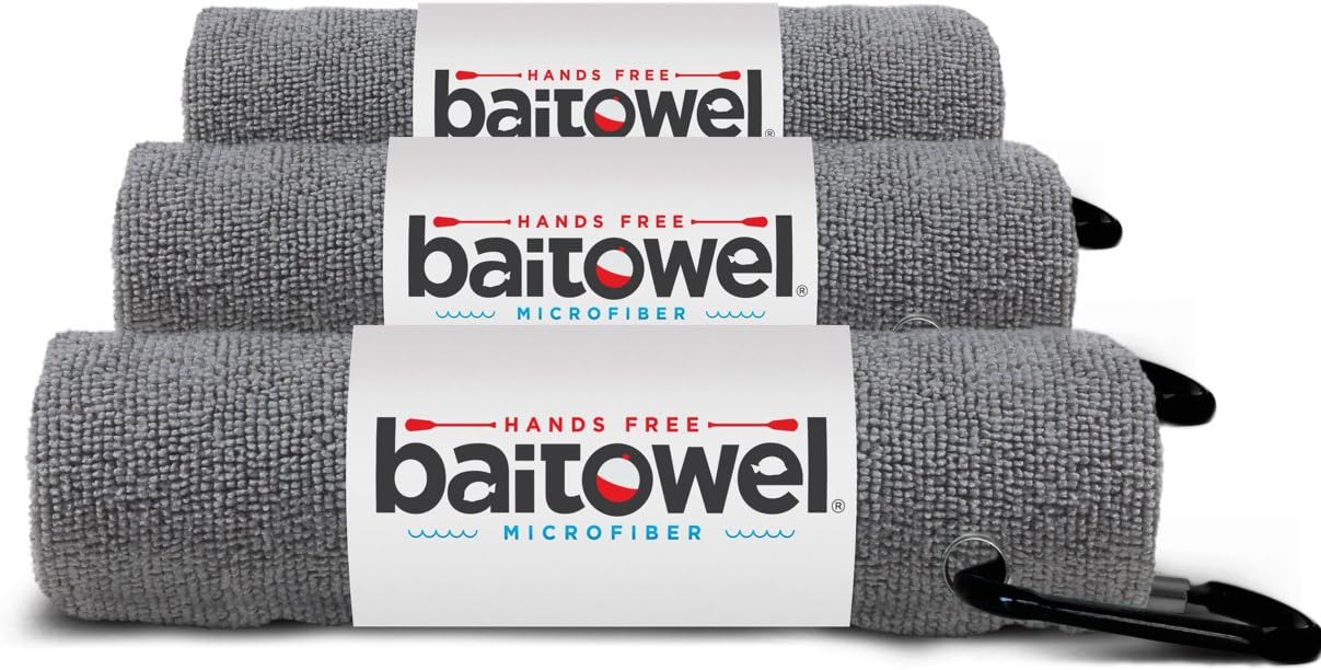 Bait Towel 3 Pack Fishing Towels with Clip, Plush Microfiber nap Fabric, 16x16, The Original Bait Towel Value 3 Pack