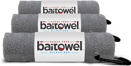 Bait Towel 3 Pack Gray Fishing Towels with Clip, Plush Microfiber nap Fabric, 16x16, The Original Bait Towel Value 3 Pack (Overcast Gray)