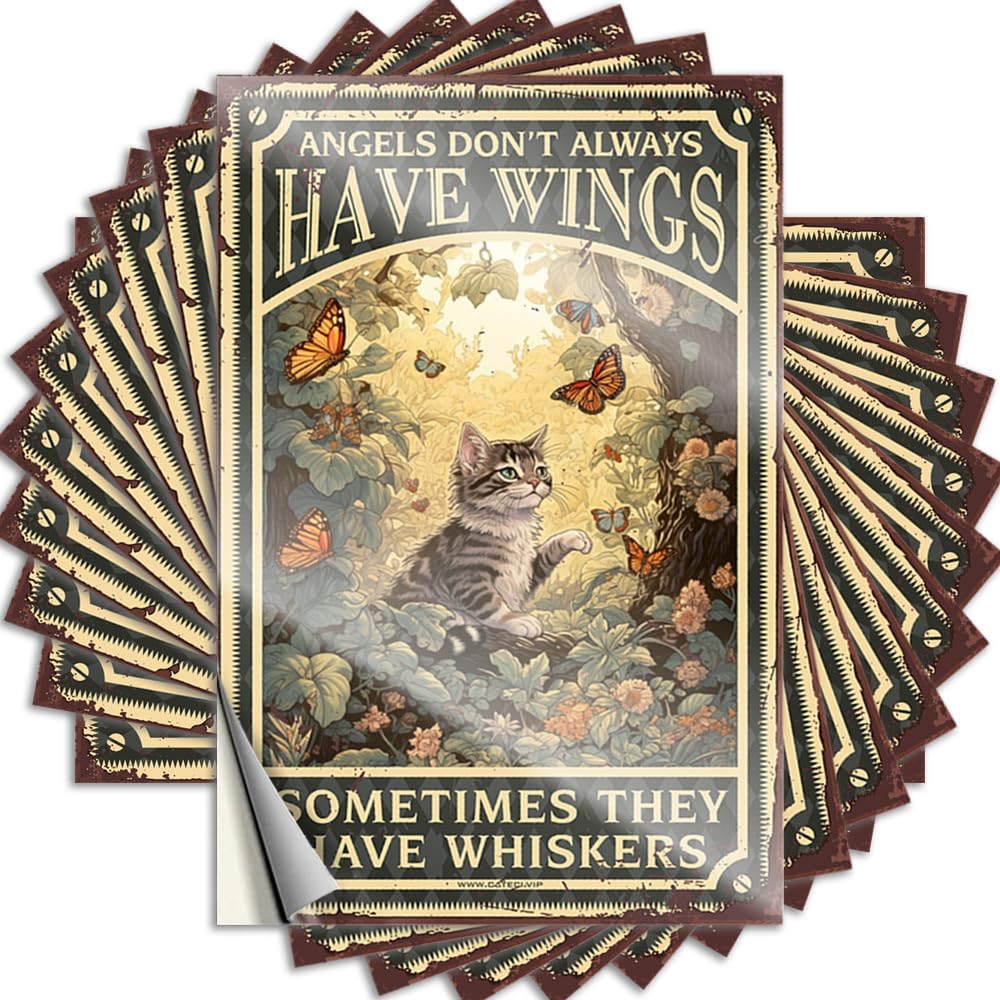 Quote Vintage Outdoor Decor Custom Stickers, Case Waterproof Don't Always Have Wings Sometimes They Have Whiskers for Hydro Flask | Retro Vinyl Decals for Friends Holiday Gift(12X18CM)