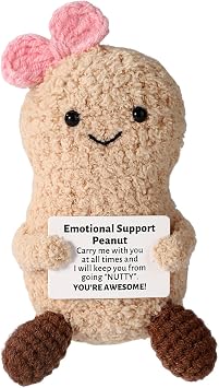TOYMIS Positive Peanut Crochet Plush, Knitted Mini Bowknot Peanut Animal Doll with Inspirational Card for Friends Funny Emotional Cheer Up Surpport Decor for Birthday Graduation Gift