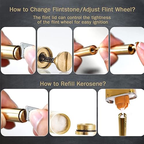 Miniatura 6 de YODOOLTLY Nunchaku - Encendedor de queroseno de cobre puro, muela de molienda retro, encendedores de pedernal, portátil, de acero inoxidable, regalo